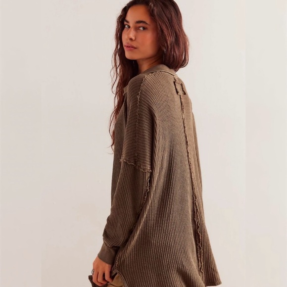 ❌SOLD ❌Free People Travis Sweater Pullover Ribbed Relaxed Boho Preppy OliveS NWT - Picture 7 of 7